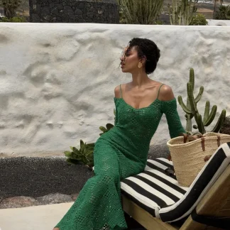 VESTIDO VERDE CROCHET MANGA COMPRIDA