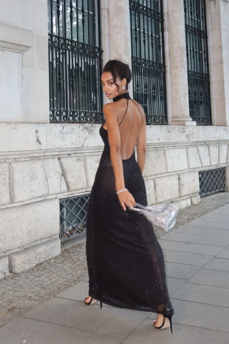 VESTIDO COMPRIDO PRETO COM LANTEJOULAS - Image 3