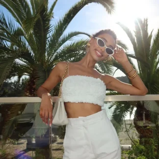 CROP TOP BRANCO FLORES