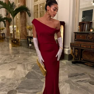 VESTIDO LONGO BORDEAUX OMBRO DESCAÍDO