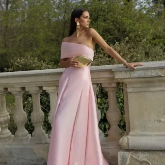 VESTIDO MIKADO ROSA CLARO COMPRIDO