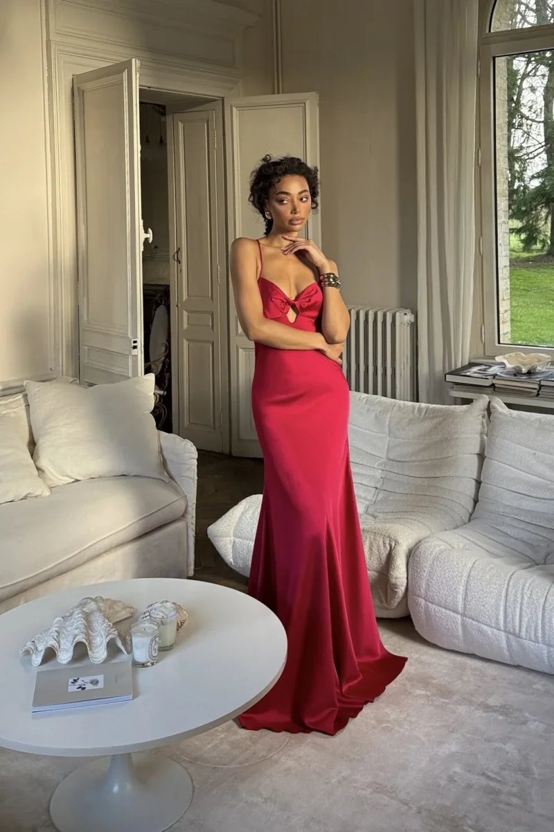 VESTIDO LONGO MAGENTA VIVO ACETINADO - Image 6