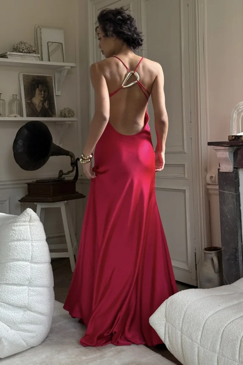 VESTIDO LONGO MAGENTA VIVO ACETINADO - Image 8
