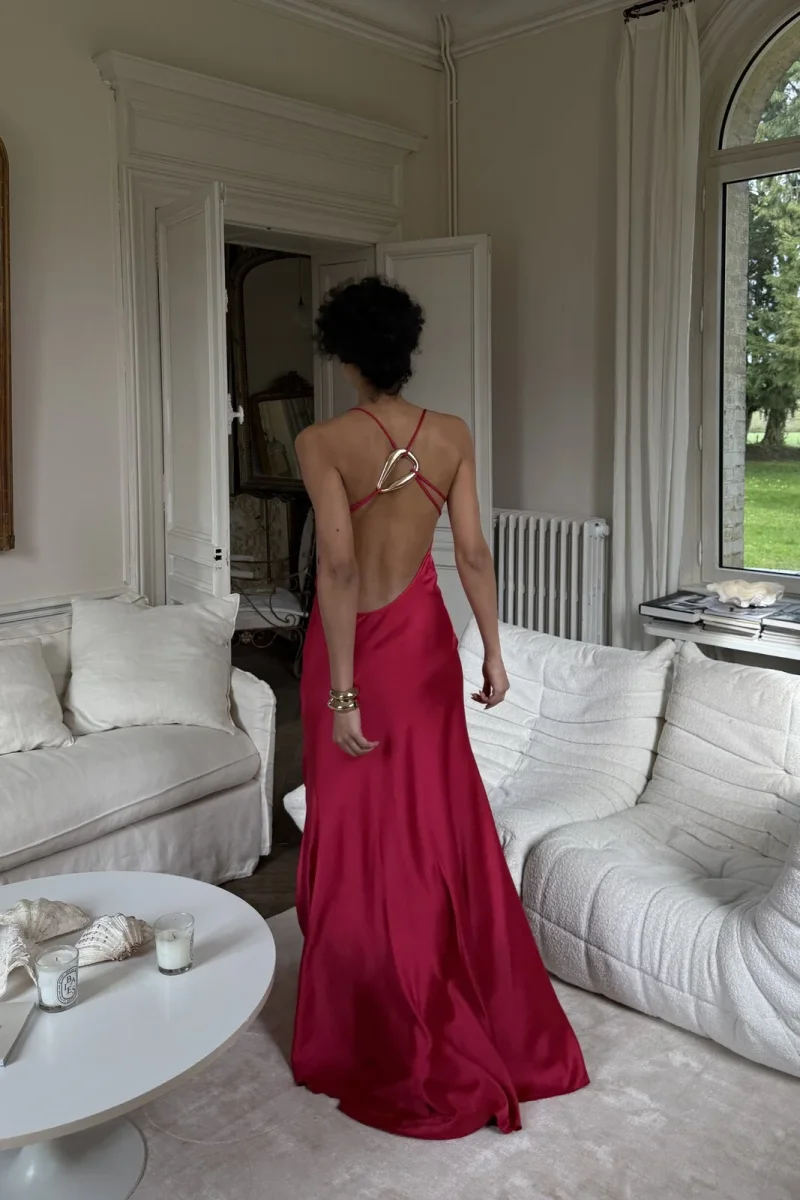 VESTIDO LONGO MAGENTA VIVO ACETINADO - Image 5