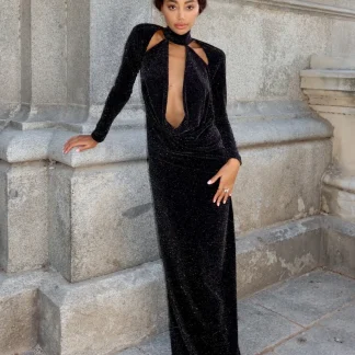VESTIDO PRETO LUREX LONGO