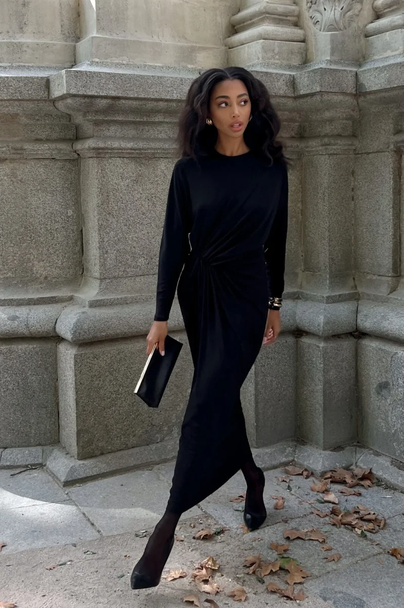VESTIDO COMPRIDO PRETO DRAPEADO - Image 6