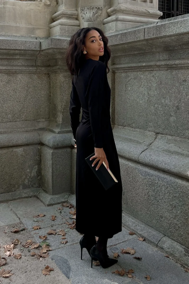 VESTIDO COMPRIDO PRETO DRAPEADO - Image 7