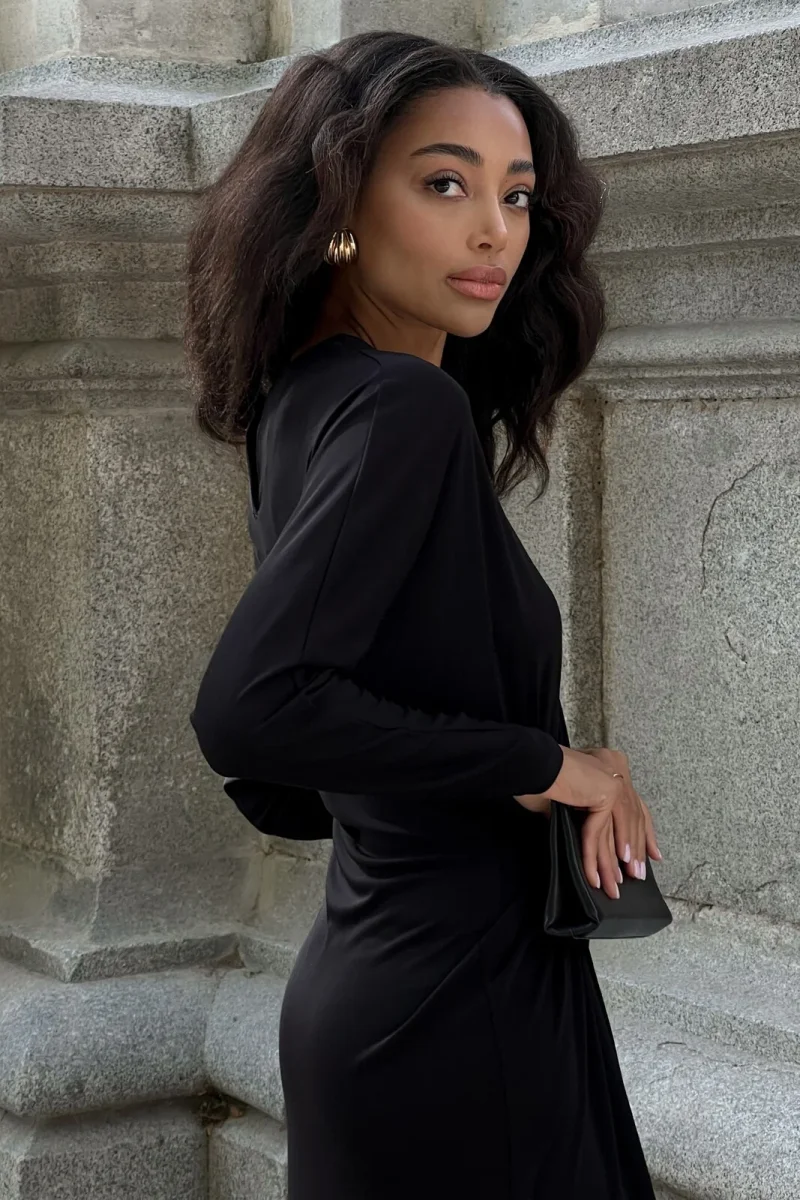 VESTIDO COMPRIDO PRETO DRAPEADO - Image 8