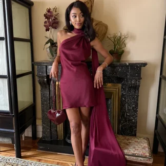 VESTIDO CURTO BORDEAUX COM CAPA