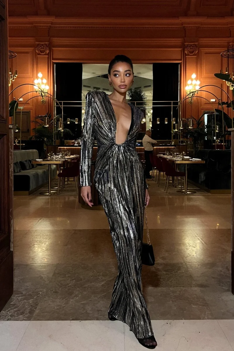 VESTIDO COMPRIDO AZUL COM FOIL - Image 3