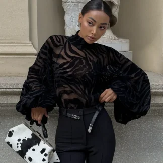 BLUSA PRETA CHIFFON EFEITO DEVORÉ