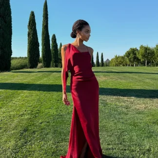 VESTIDO LONGO BORDEAUX ABERTURA LATERAL COSTAS ABERTAS