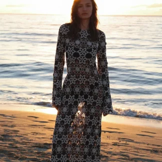 VESTIDO COMPRIDO TRICOT PRETO E BRANCO