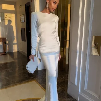 VESTIDO LONGO CRU MANGA COMPRIDA
