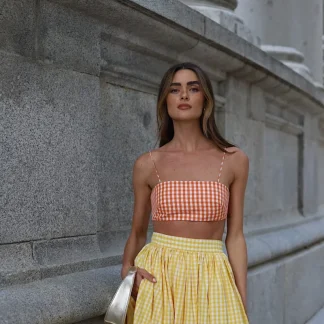 CROP TOP XADREZ LARANJA CAMBRAIA