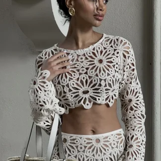 TOP MANGA COMPRIDA TRICOT BEGE