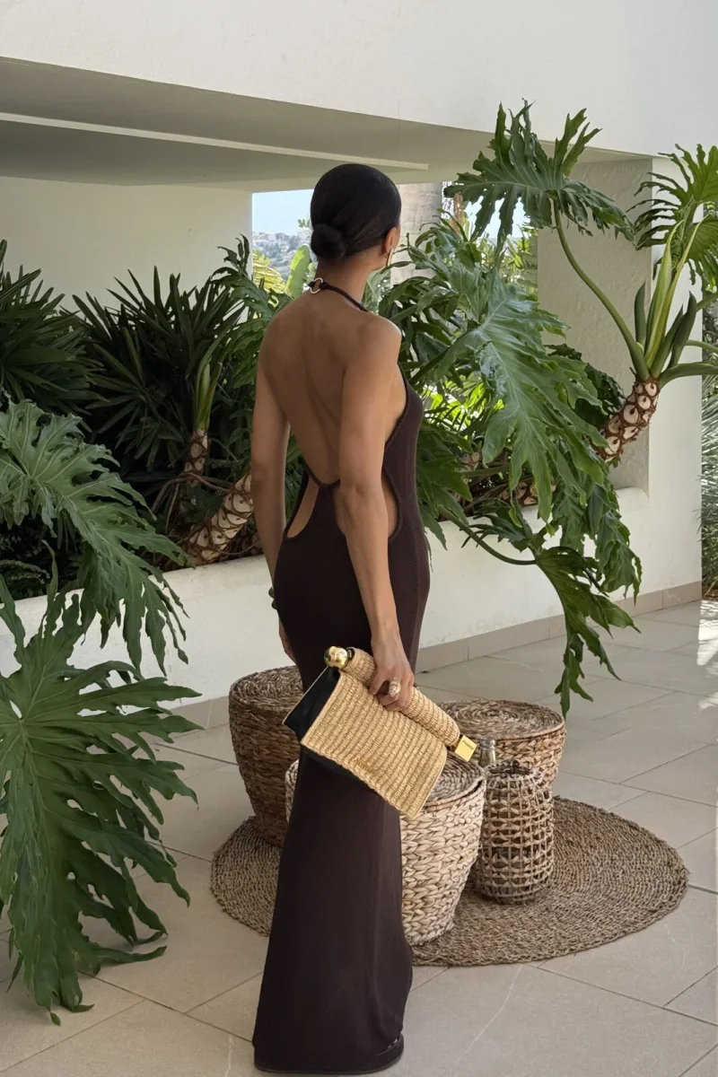 VESTIDO LONGO CASTANHO CHOCOLATE MANTEIGA EM MALHA - Image 4