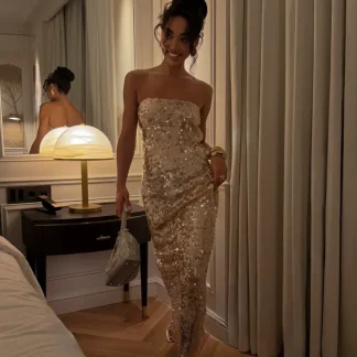 VESTIDO DOURADO DECOTE RETO