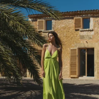 VESTIDO VERDE LIMA LINHO ALÇA CRUZADA