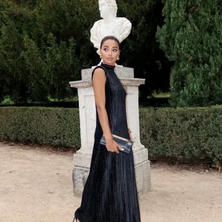 VESTIDO LONGO PRETO DE VELUDO COM GLITTER