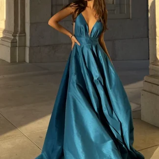 VESTIDO PRINCESA AZUL PETRÓLEO