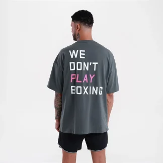 T-shirt Boxraw We Don't Play Boxing Oversize Cinza-rosa