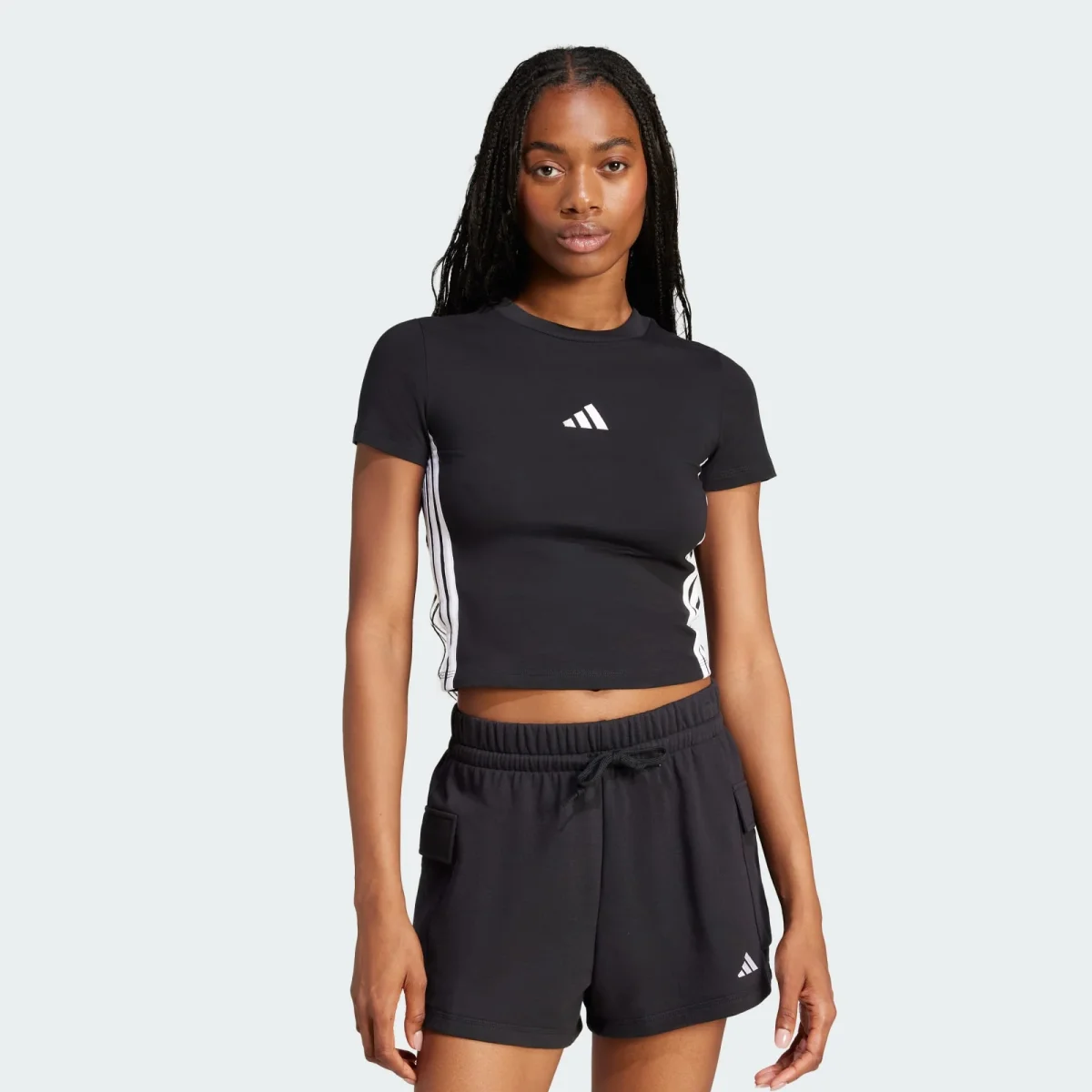 T-shirts de Algodão Justa Mulher Adidas 3 Stripes Essentials - Image 2